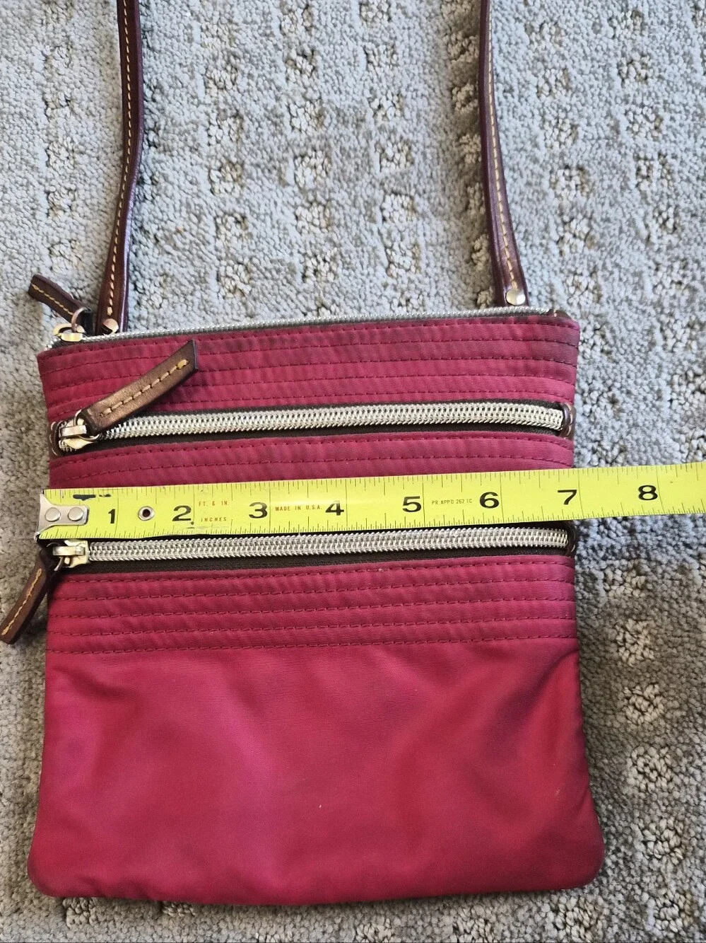 Dooney & Bourke North South Triple Zip Crossbody Bag Red Nylon Preppy Classic